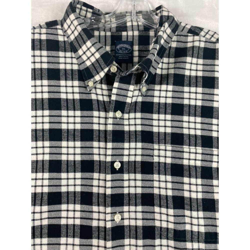 Brooks Brothers Flannel Shirt Men Sz 3XL Black White Plaid Long Sleeve Winter